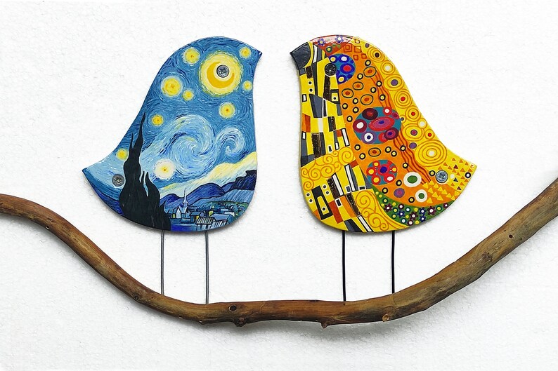 Wall art bird Starry Night, Ceramic bird inspired by Van Gogh, Birds wall decor, Wall art image 3