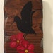 SALE! Vintage Wooden Wall Hanging of Hummingbird & Red Flowers, 1970s Carved Wood Wall Art, Hummingbird Painting on Wooden Block, Rustic Art