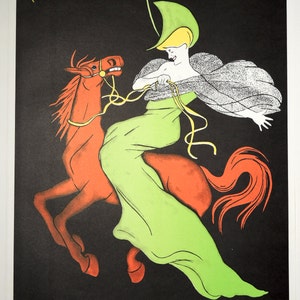 SALE!  Art Nouveau Poster -- Women on Red Horse - Leonetto Cappiello --  --  Vintage Serigraph Print