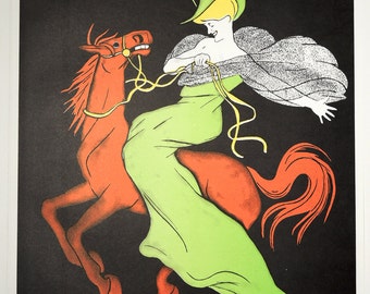 SALE!  Art Nouveau Poster -- Women on Red Horse - Leonetto Cappiello --  --  Vintage Serigraph Print
