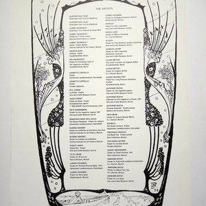 May include: A black and white illustration of a tree with branches that form the names of artists and their works. The tree is surrounded by stars and the text "The Artists" is at the top of the image.