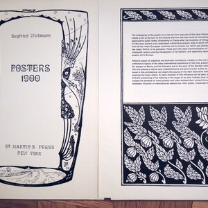 May include: Black and white illustration of a decorative frame with the text "Posters 1900" and "St. Martin's Press New York". The frame features a stylised floral design with a bird-like figure on each side.