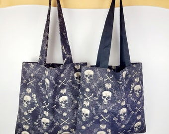 Floral Jolly Rogers Tote Bag, Canvas Grocery Tote Bag, Grocery Tote, Reusable Tote