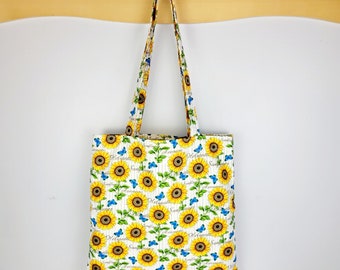 Sunflower Striped Tote Bag, Canvas Grocery Tote Bag, Grocery Tote, Reusable Tote