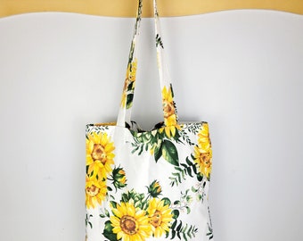 Sunflower Blooms Tote Bag, Canvas Grocery Tote Bag, Grocery Tote, Reusable Tote