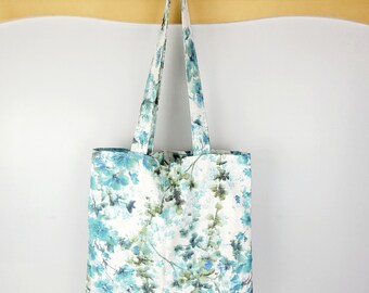 Press Floral Sea-glass Tote Bag, Canvas Grocery Tote Bag, Grocery Tote, Reusable Tote