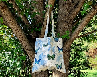 Borboleta Indigo Tote Bag, Canvas Grocery Tote Bag, Grocery Tote, Reusable Tote
