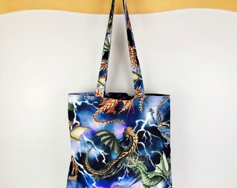 Multicolor Dragon Dance Tote Bag, Canvas Grocery Tote Bag, Grocery Tote, Reusable Tote