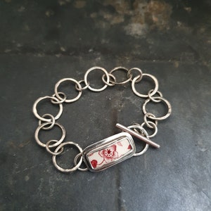 Silver chain bracelet with Villeroy & Boch porcelain, one of a kind, unique, broken china jewelry