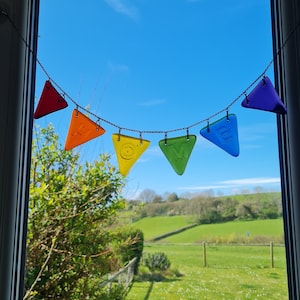 Fused Glass Bunting. Personalised Bunting, Custom Fused Glass, Unique Home Decor Suncatcher Custom Glass Art for New Home Gift