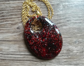 Handmade Fused Glass Pendant Necklace: Red, White & Black Art Glass