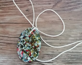 Multi Coloured Fused Glass Pendant Necklace with 925 Silver Chain. Free UK Shipping.