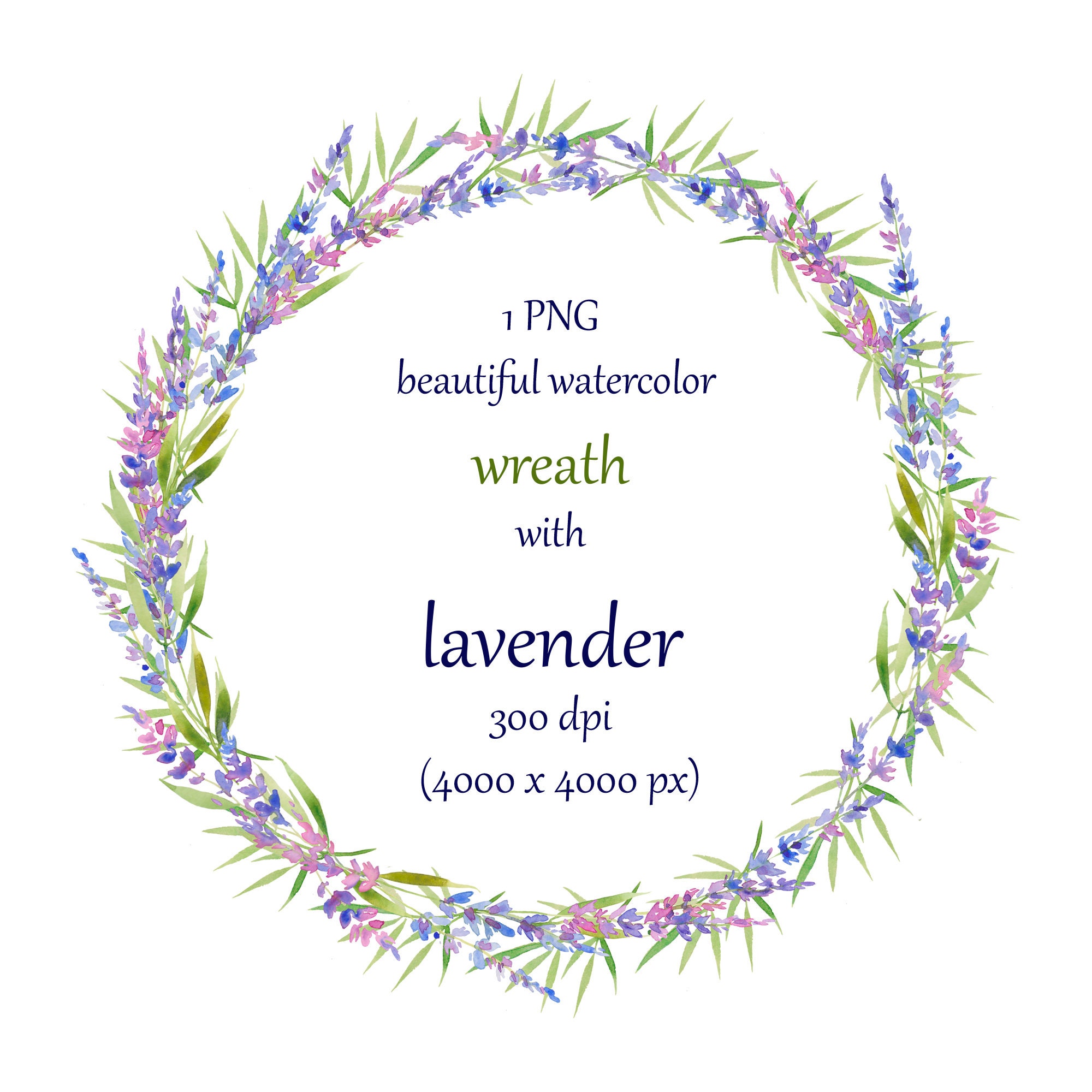Lavender wreath clipart watercolor hand painted violet | Etsy