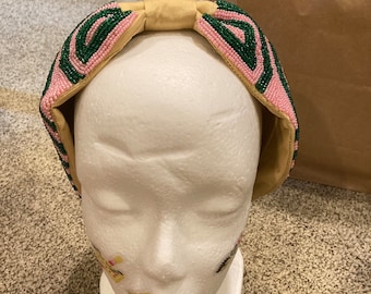 Beaded pink and green headband soft comfortable