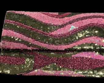 Pink and green sequin envelope clutch perfect for holiday parties