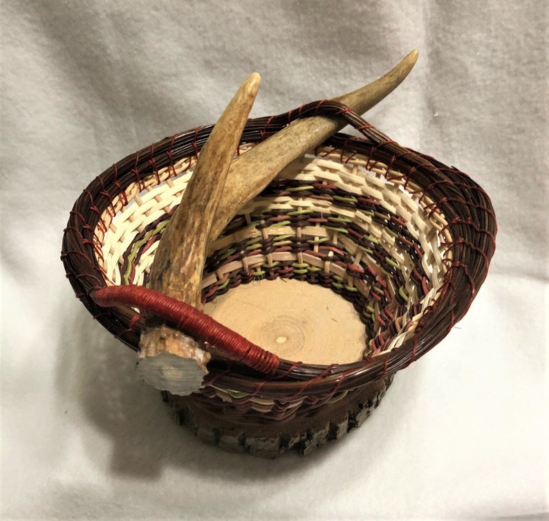 Deer Horn Basket with Wood Base Etsy