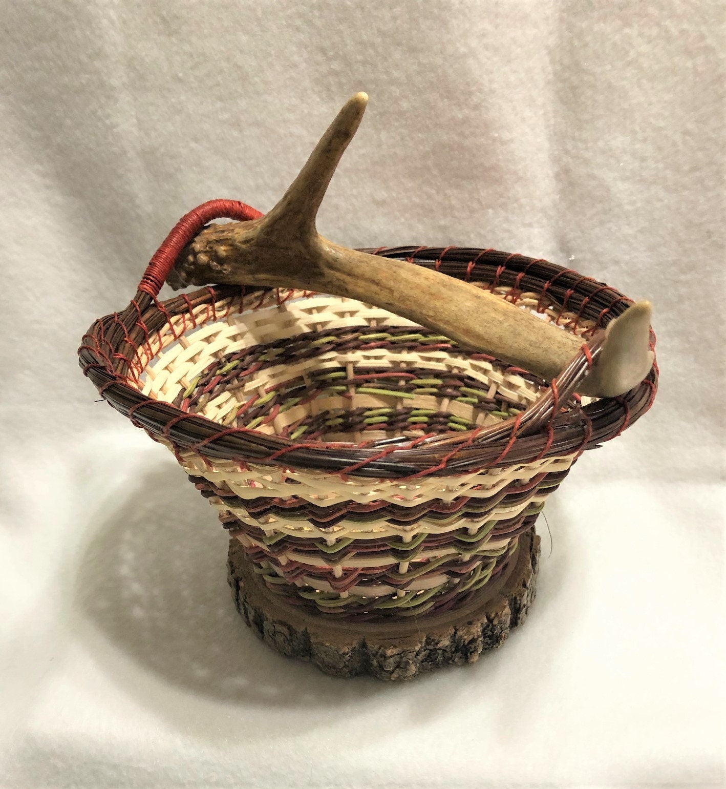 Deer Horn Basket with Wood Base Etsy
