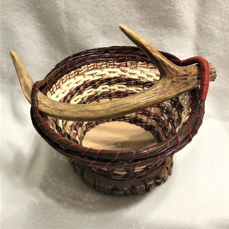 Deer Horn Basket with Wood Base Etsy