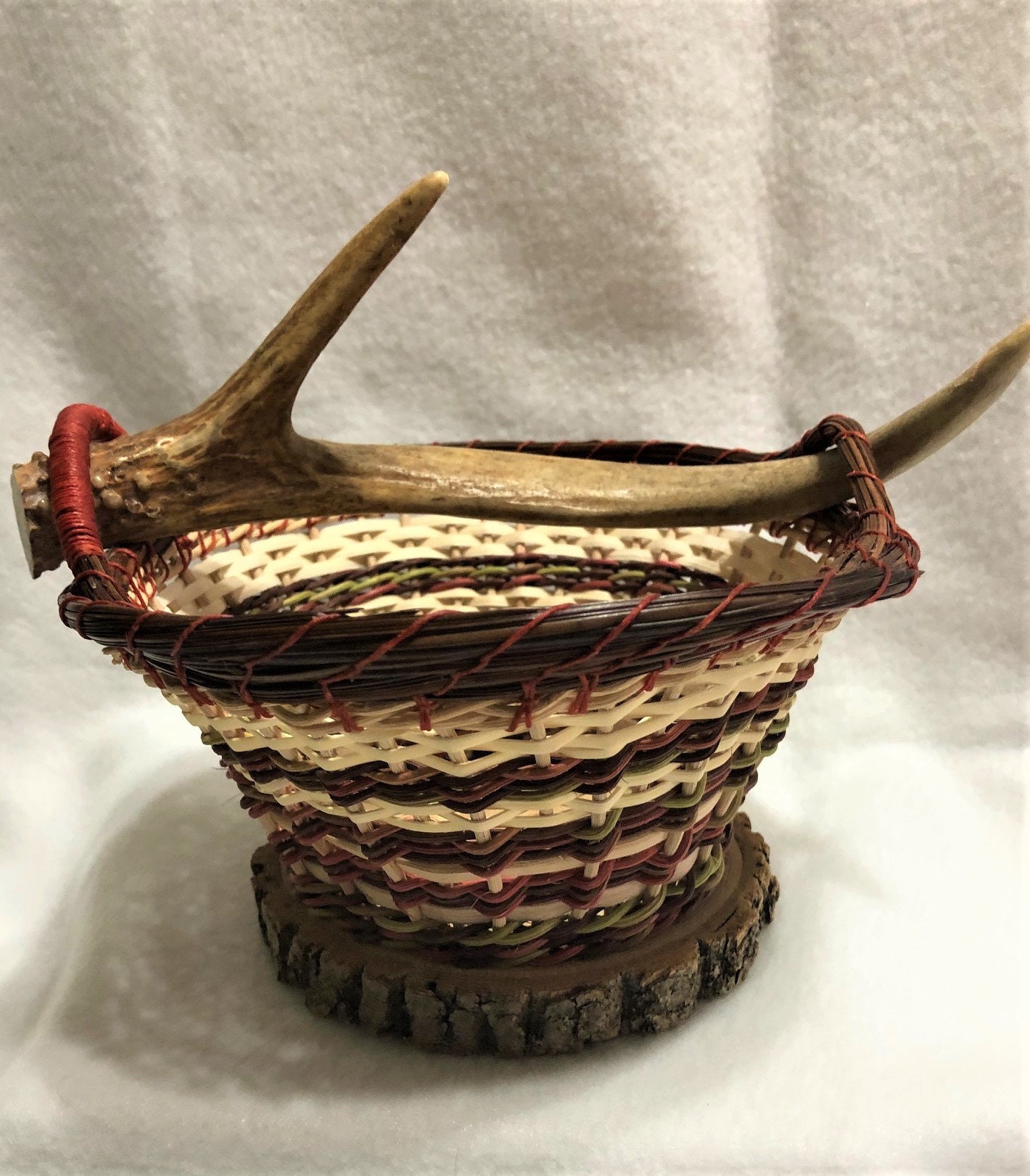 Deer Horn Basket With Wood Base Etsy