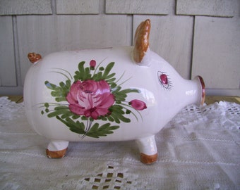 Vintage Hand Painted Art Pottery Piggy Bank, Pottery Coin Bank