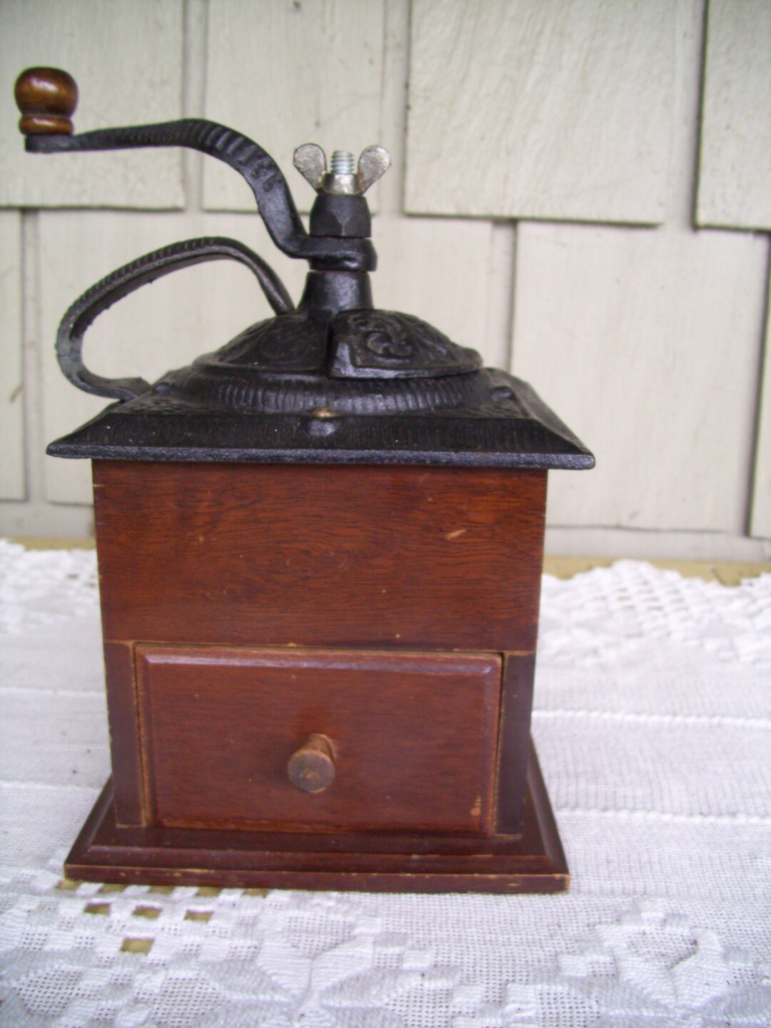 Vintage Wooden Tabletop Coffee Grinder Hand Crank Coffee Mill Etsy