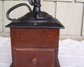 Vintage Wooden Tabletop Coffee Grinder, Hand Crank Coffee Mill