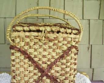 Vintage Hand Woven Grass Basket from Nimibia, Africa with Lift Top and Front Closure, Woven Decor Basket