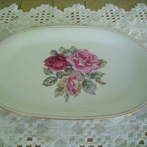 Vintage Smaller Oval Platter 12,5&quot; Roseville Pattern, Made in Japan by Alpine, Roses Oval Platter