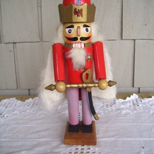 Vintage Wooden Christmas Nutcracker King with Septor and Cape, Nutcracker Figurine, Christmas Figurine