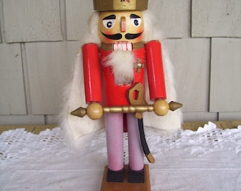 Vintage Wooden Nutcracker King with Cape Figurine 15", Christmas Decor
