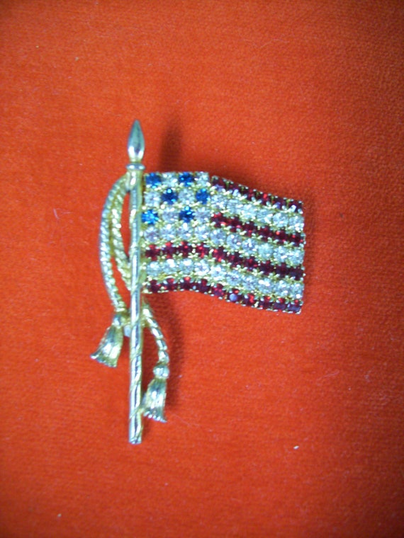 Two Vintage American Flag Pins Brooches, Rhinesto… - image 5