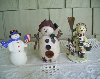 3 Vintage Snowman Figurines 7", Christmas Decor Lot