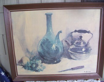 Vintage Mid-century OIl on Canvas, Kitchen Dining Oil Painting, Kitchen Wall Art