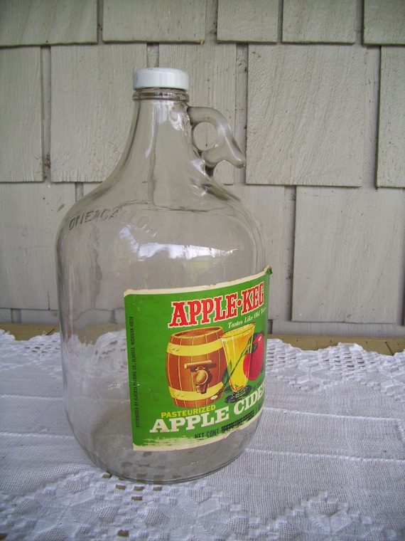 Vintage One Gallon Apple Cider Glass Jug With Finger Handle Etsy