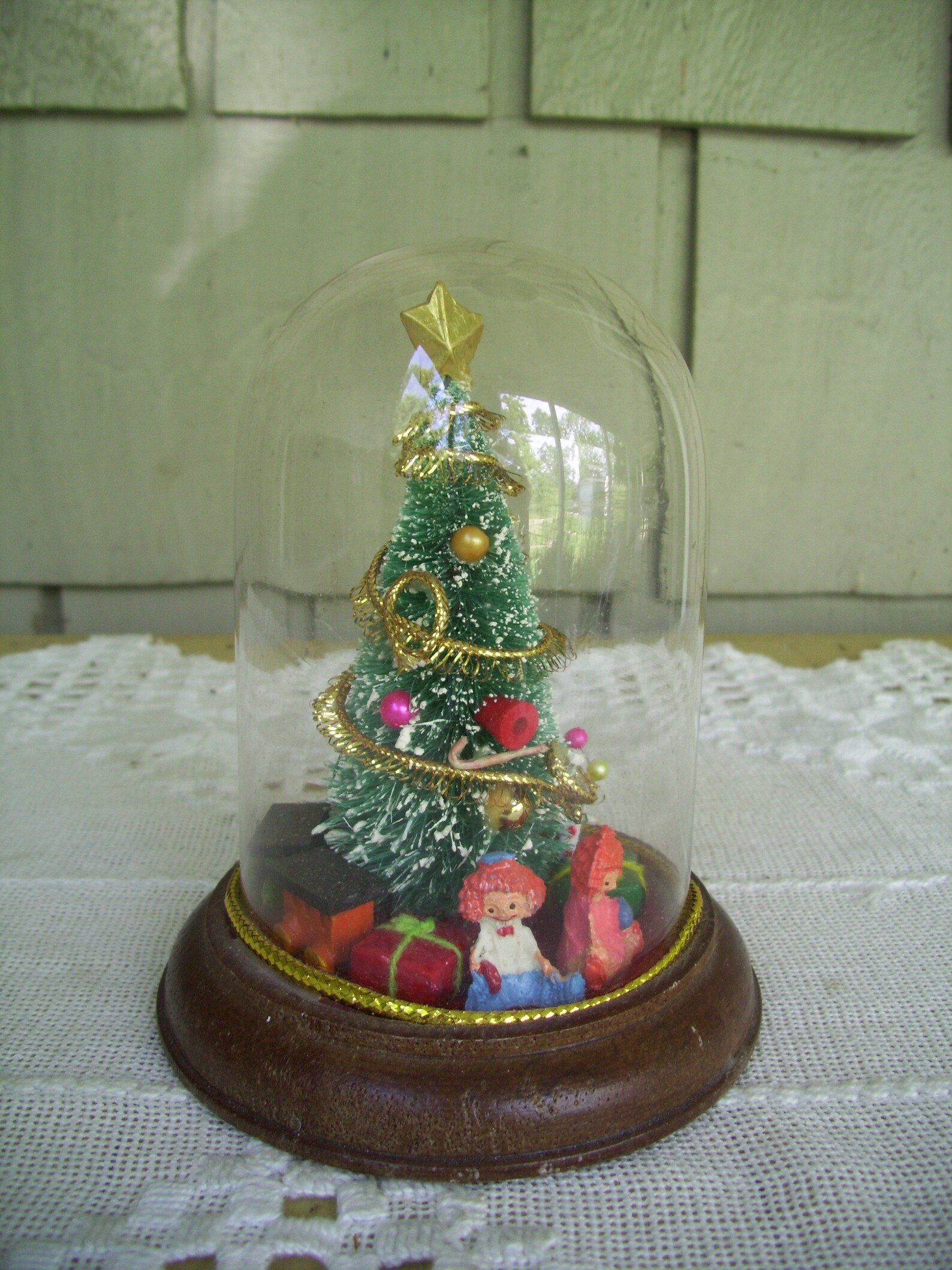 Vintage Tiny Christmas Tree Under Glass Dome Tabletop Etsy