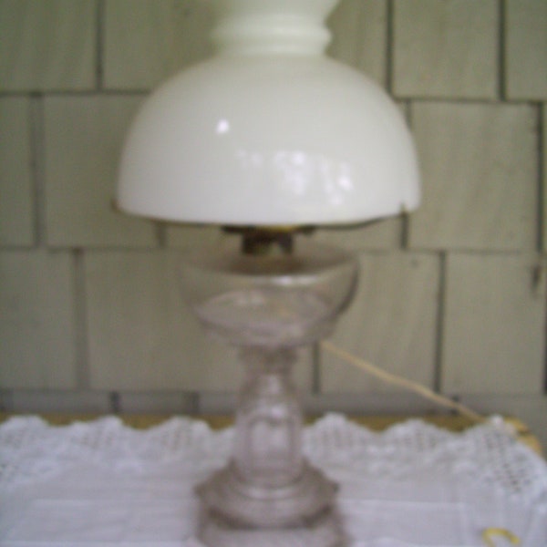 Vintage Electrified Hurricane OIl Lamp with Milk Glass Shade, Hurricane Table Lamp, Colonial Lamp