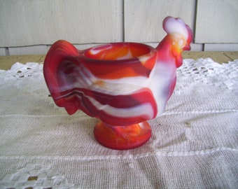 Vintage Red Slag Glass Hen Chicken Rooster Egg Cup, Made in USA by Imperial Glass