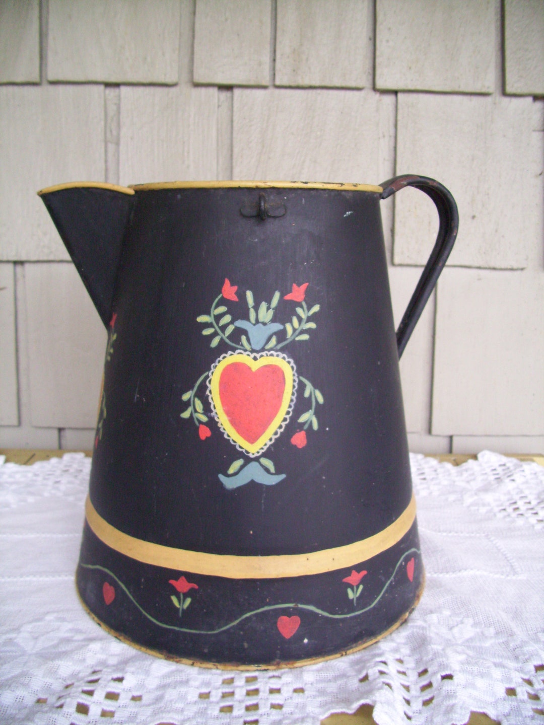 Vintage Tole Painted Large Metal Kettle, Pa Dutch Tole Painting, Decor Kettle Etsy