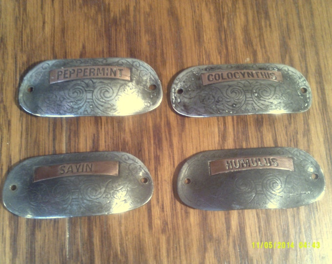 Four Antique Apothecary Drawer Pulls, Herb Drawer Pulls, Antique