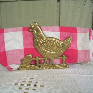 Vintage Brass Hen with Chick Napkin Holder, Farmhouse Kitchen image 1