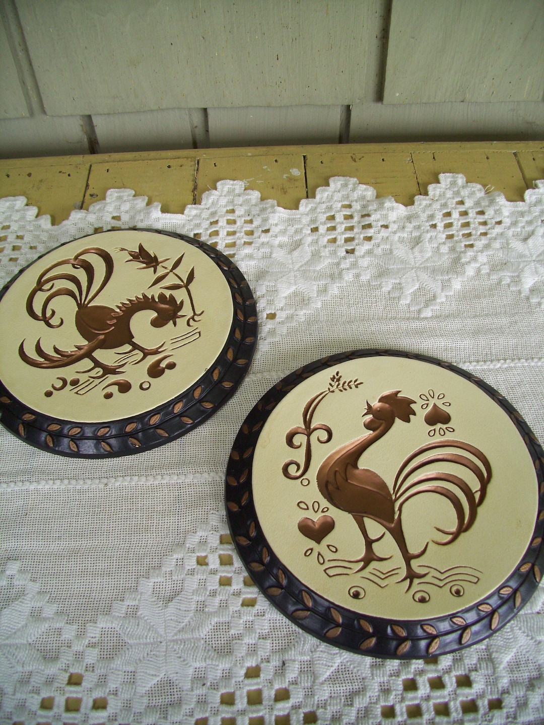 Pair of Vintage Chalkware Rooster Wall Plaques, Kitchen Roosters Etsy