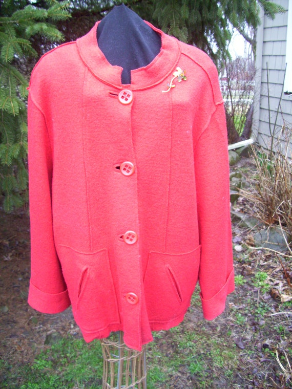 Vintage Coldwater Creek Red Felted Wool Jacket/ Bl