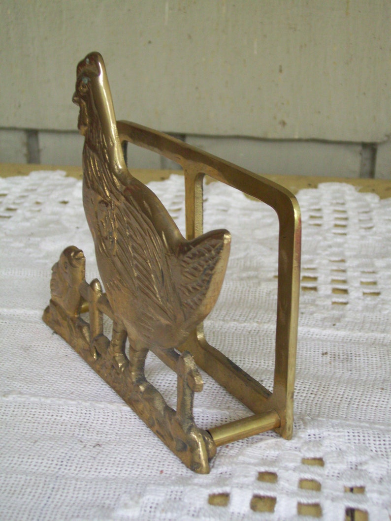 Vintage Brass Hen with Chick Napkin Holder, Farmhouse Kitchen image 6