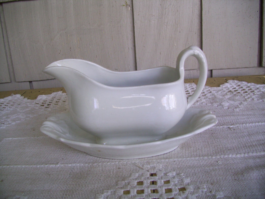 Antique White Ironstone Gravy Boat With Underplatter Made in Etsy