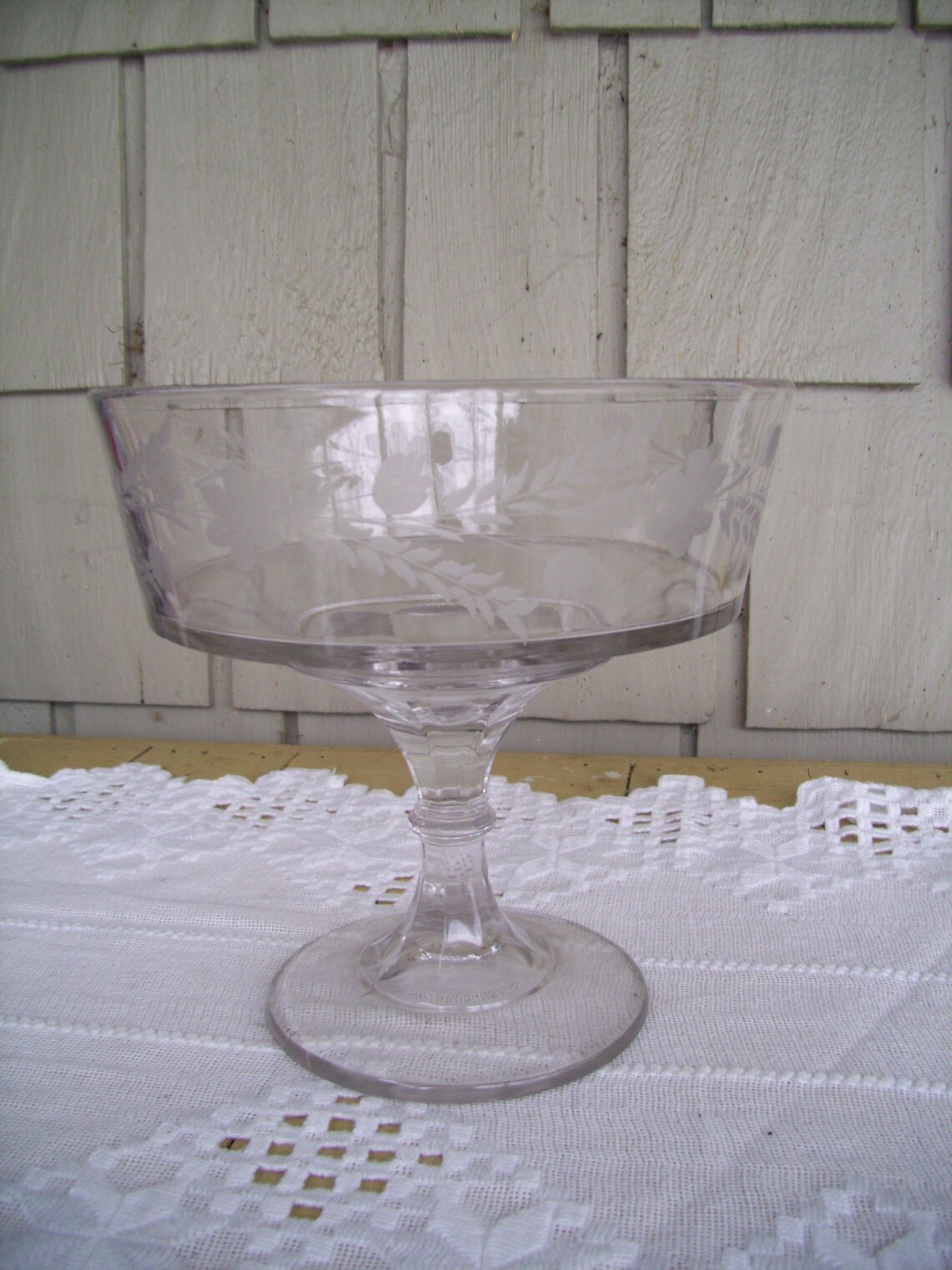 Vintage Crystal Etched Pedestal Fruit Centerpiece Bowl Formal Etsy