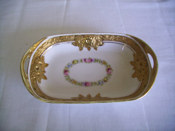 Antique Nippon Porcelain Gold Guilded Trinket Dis… - image 1