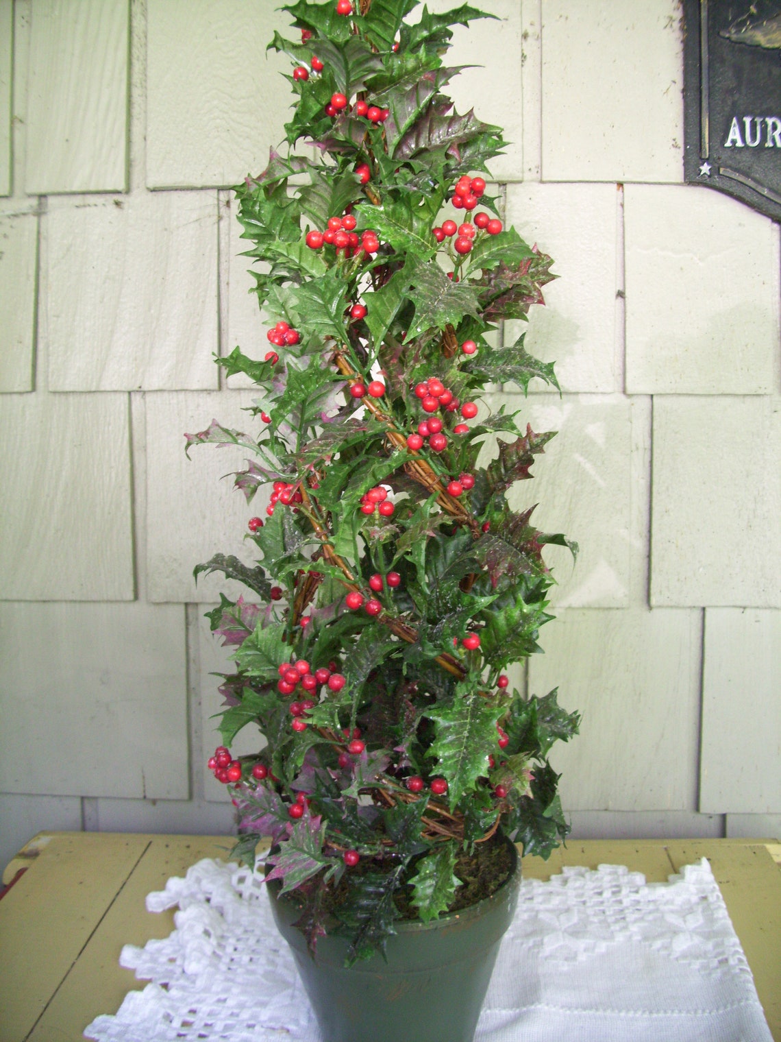 Vintage Artificial Holly Berry Tabletop Topiary Tree Etsy