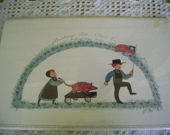 Vintage 1995 P. Buckley Moss Limited Signed and Numbered Lithograph Print "Marching With Our Pig" 35/1000