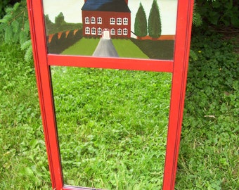 Vintage Hand Painted Wall Mirror,  Beveled Wall Mirror, Long Hall Mirror