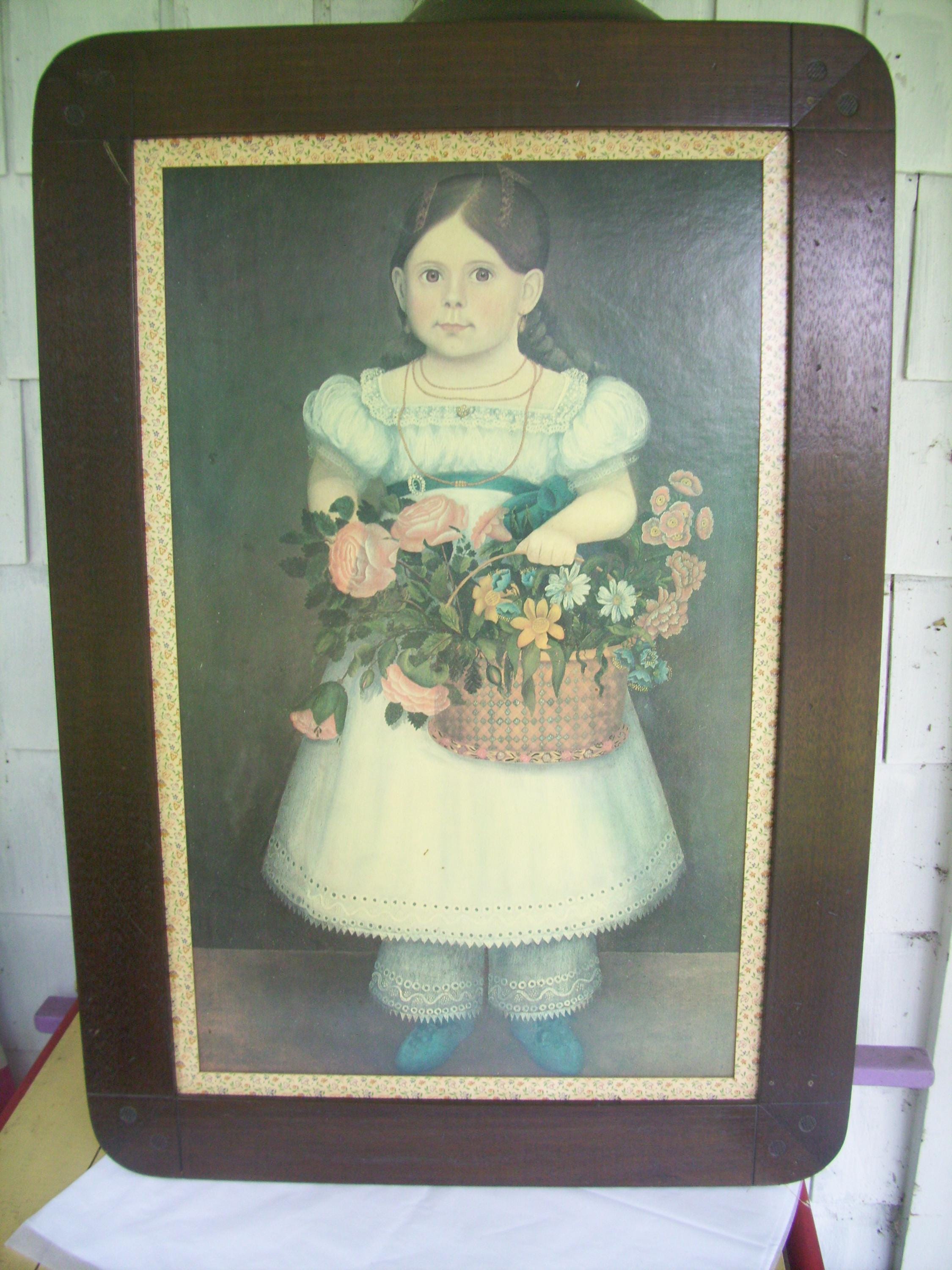 Vintage Large Ethan Allen Colonial Picture With 19th Century Girl